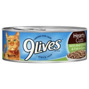 9 Lives Hearty Cuts With Real Chicken & Fish In Gravy.   Single